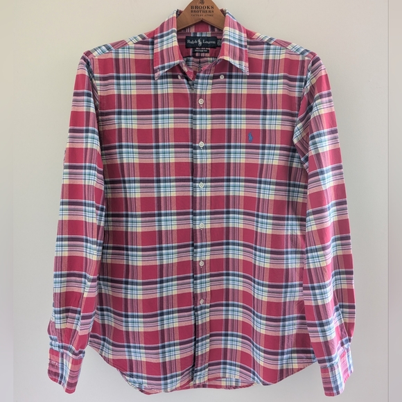 Polo Ralph Lauren Custom Fit Plaid Shirt MEN'S M Button Front Heavy Cotton Pink - Picture 15 of 16